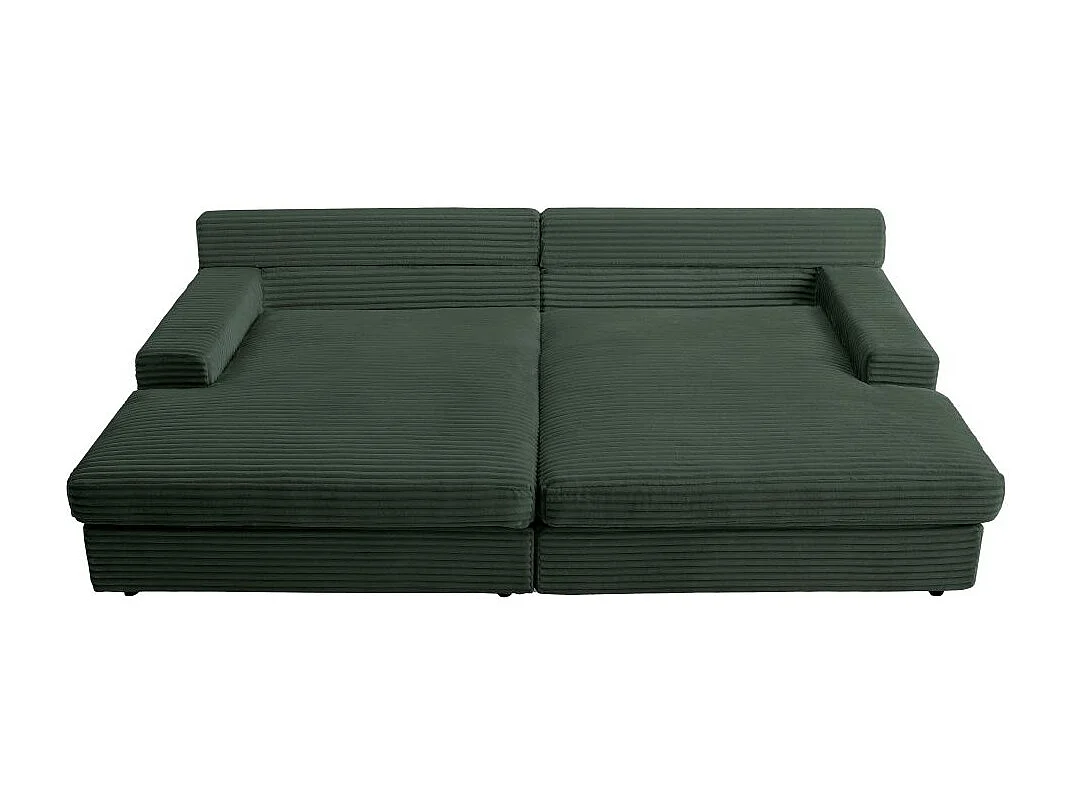 Canapé droit 4 places FLUFFY double méridienne et assise profonde en velours côtelé - vert foncé