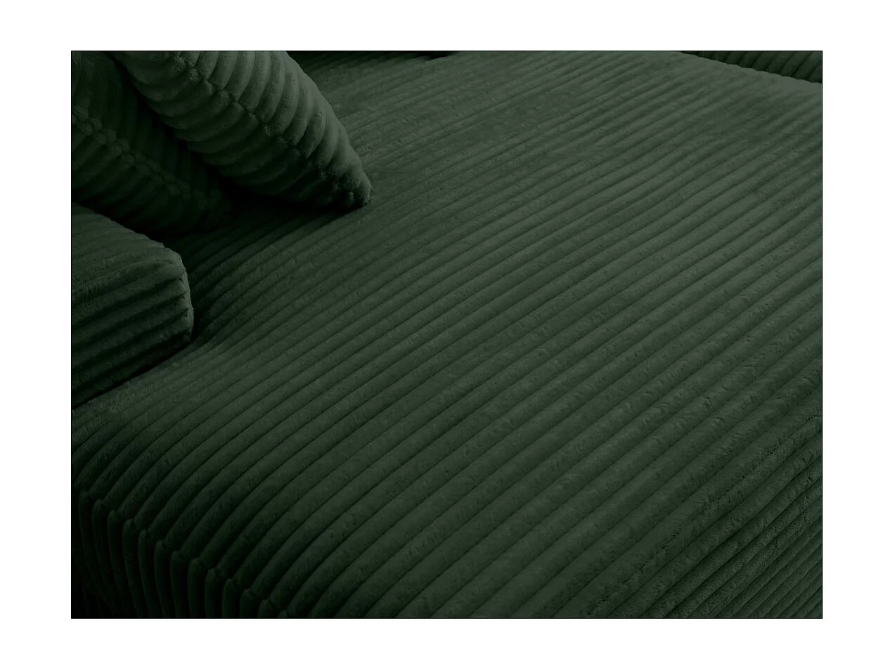 Canapé droit 4 places FLUFFY double méridienne et assise profonde en velours côtelé - vert foncé