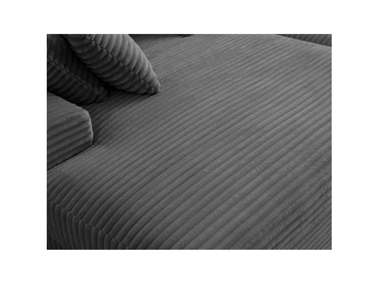 Canapé droit 4 places FLUFFY double méridienne et assise profonde en velours côtelé - Gris anthracite