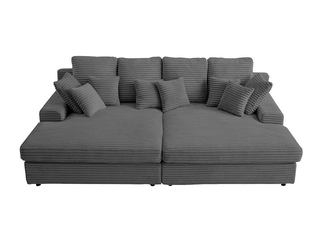 Canapé droit 4 places FLUFFY double méridienne et assise profonde en velours côtelé - Gris anthracite