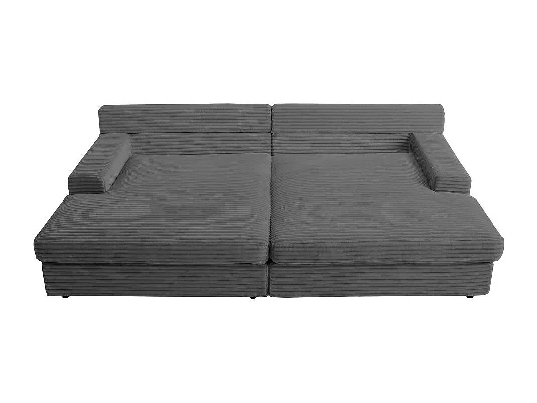 Canapé droit 4 places FLUFFY double méridienne et assise profonde en velours côtelé - Gris anthracite