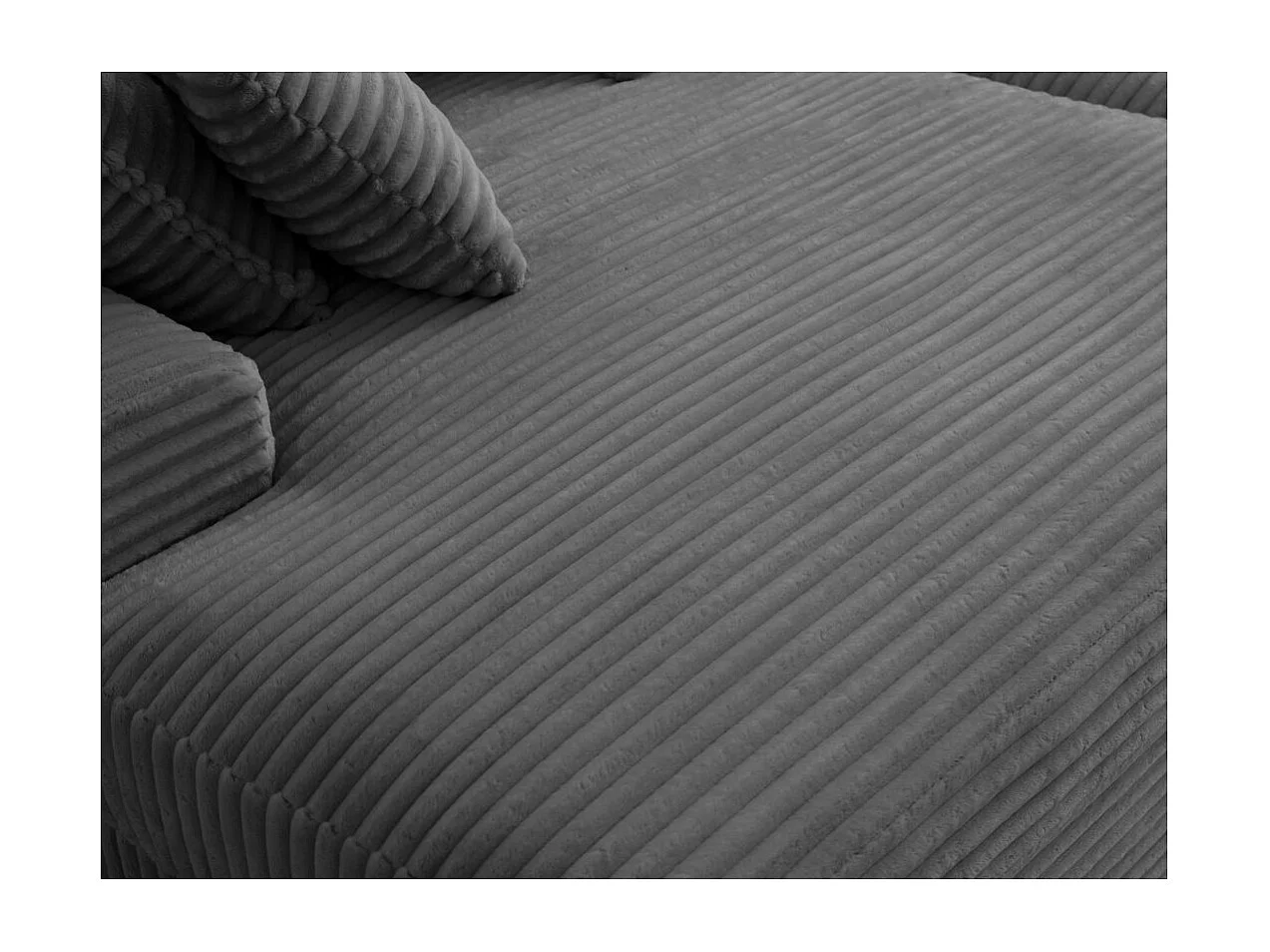 Canapé droit 4 places FLUFFY double méridienne et assise profonde en velours côtelé - Gris anthracite