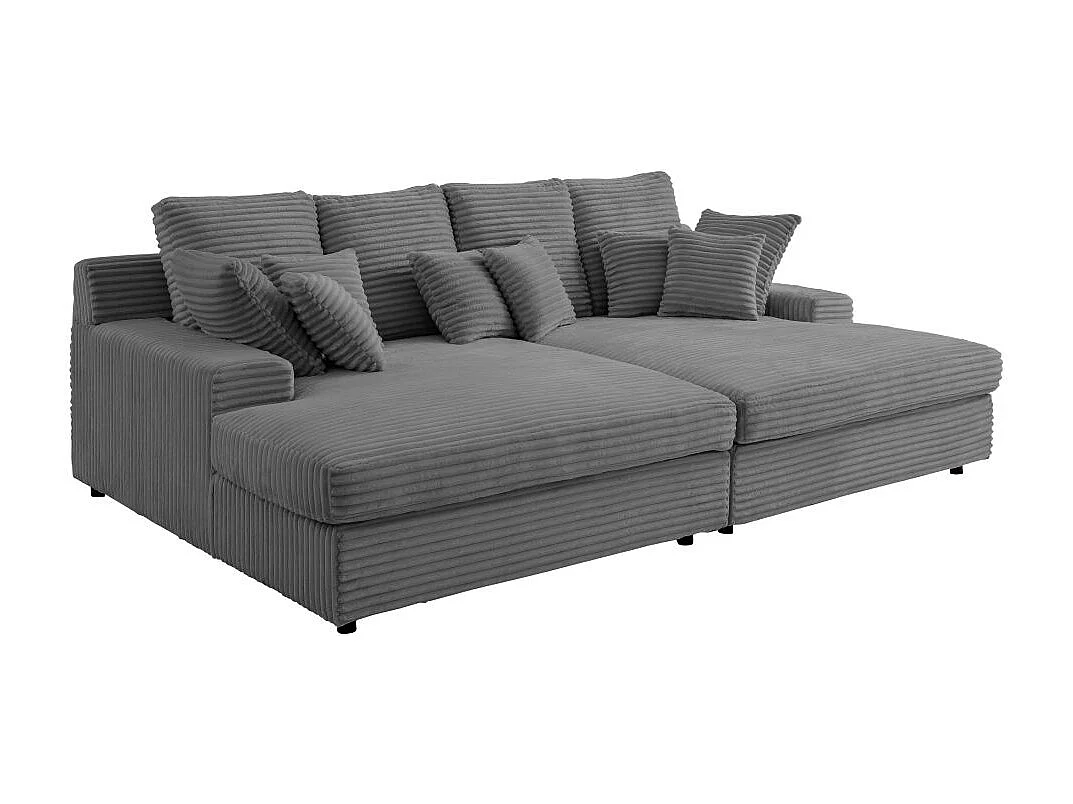 Canapé droit 4 places FLUFFY double méridienne et assise profonde en velours côtelé - Gris anthracite