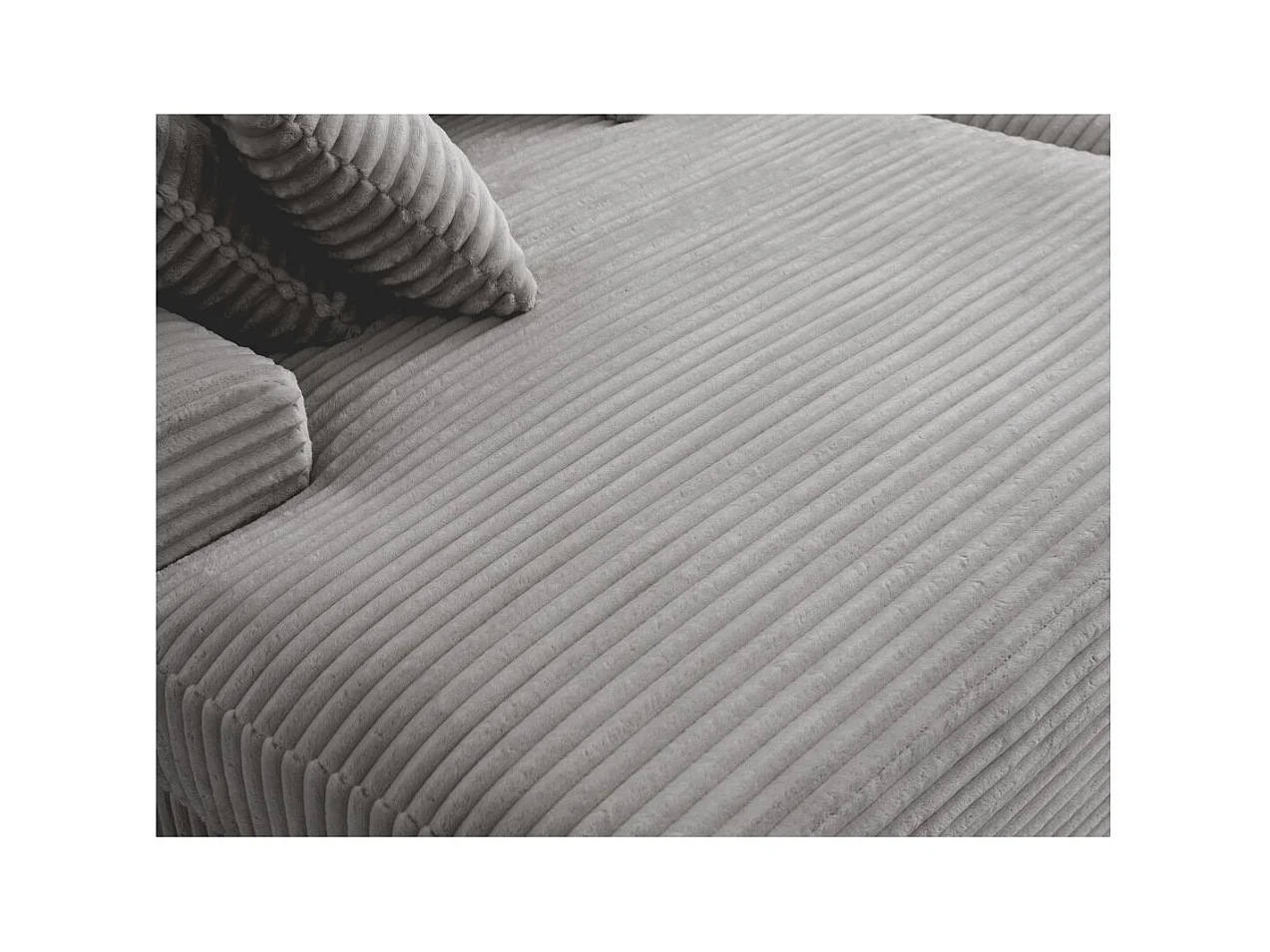 Canapé droit 4 places FLUFFY double méridienne et assise profonde en velours côtelé - gris clair