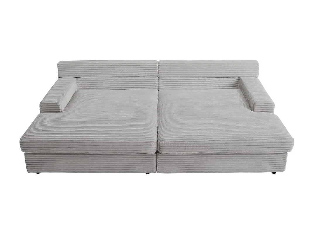 Canapé droit 4 places FLUFFY double méridienne et assise profonde en velours côtelé - gris clair