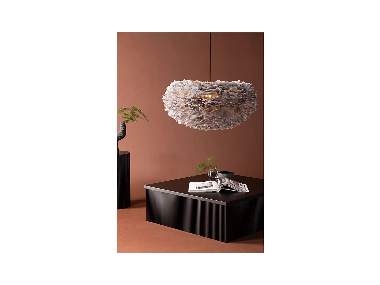Lampe Suspension en plume "Nicola" 75cm Gris