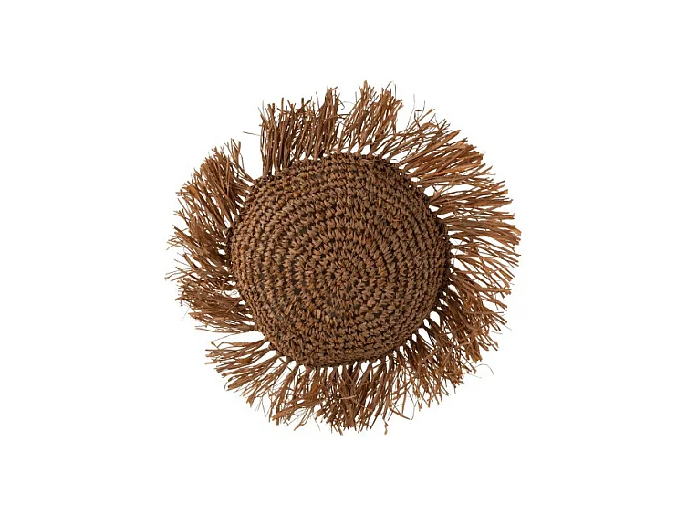 Cojín redondo de ratán y rafia marrón de 34x34cm - Cojín para exteriores