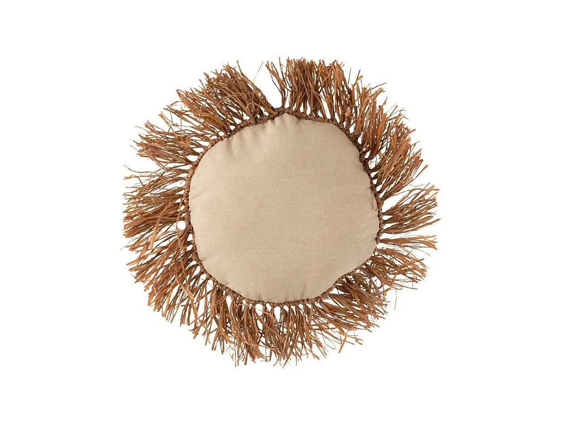 Cojín redondo de ratán y rafia marrón de 34x34cm - Cojín para exteriores