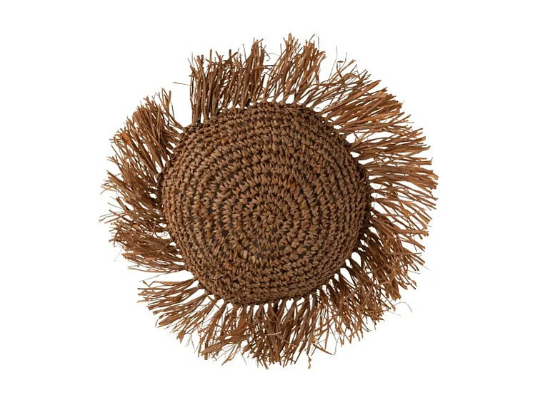 Cojín redondo de ratán y rafia marrón de 34x34cm - Cojín para exteriores