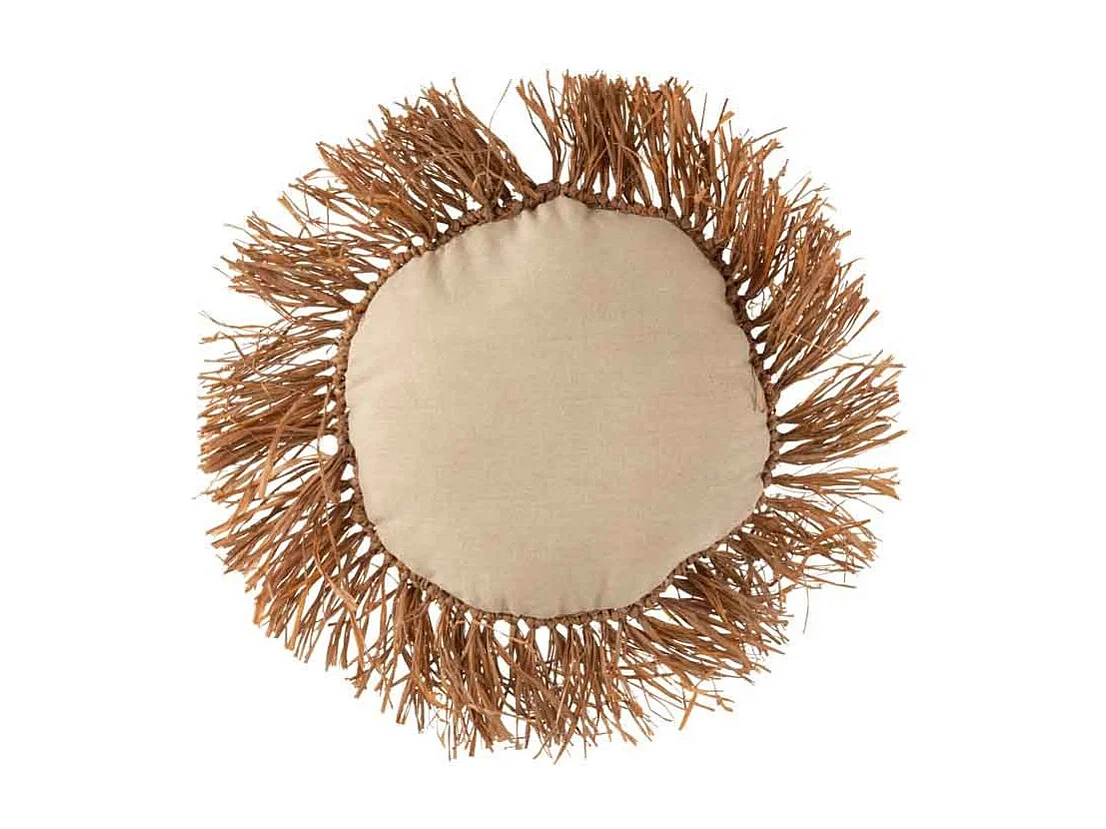 Cojín redondo de ratán y rafia marrón de 34x34cm - Cojín para exteriores