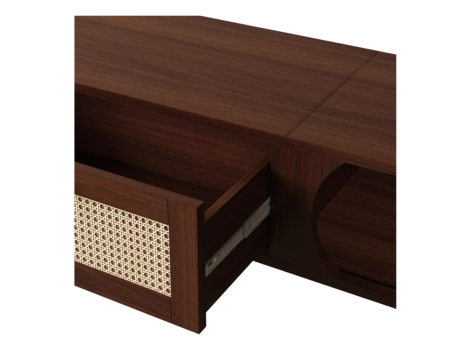 Meuble TV 170x39.5x38cm - avec 1 tiroir et 2 portes coulissantes - texture rayée - style campagnard - marron