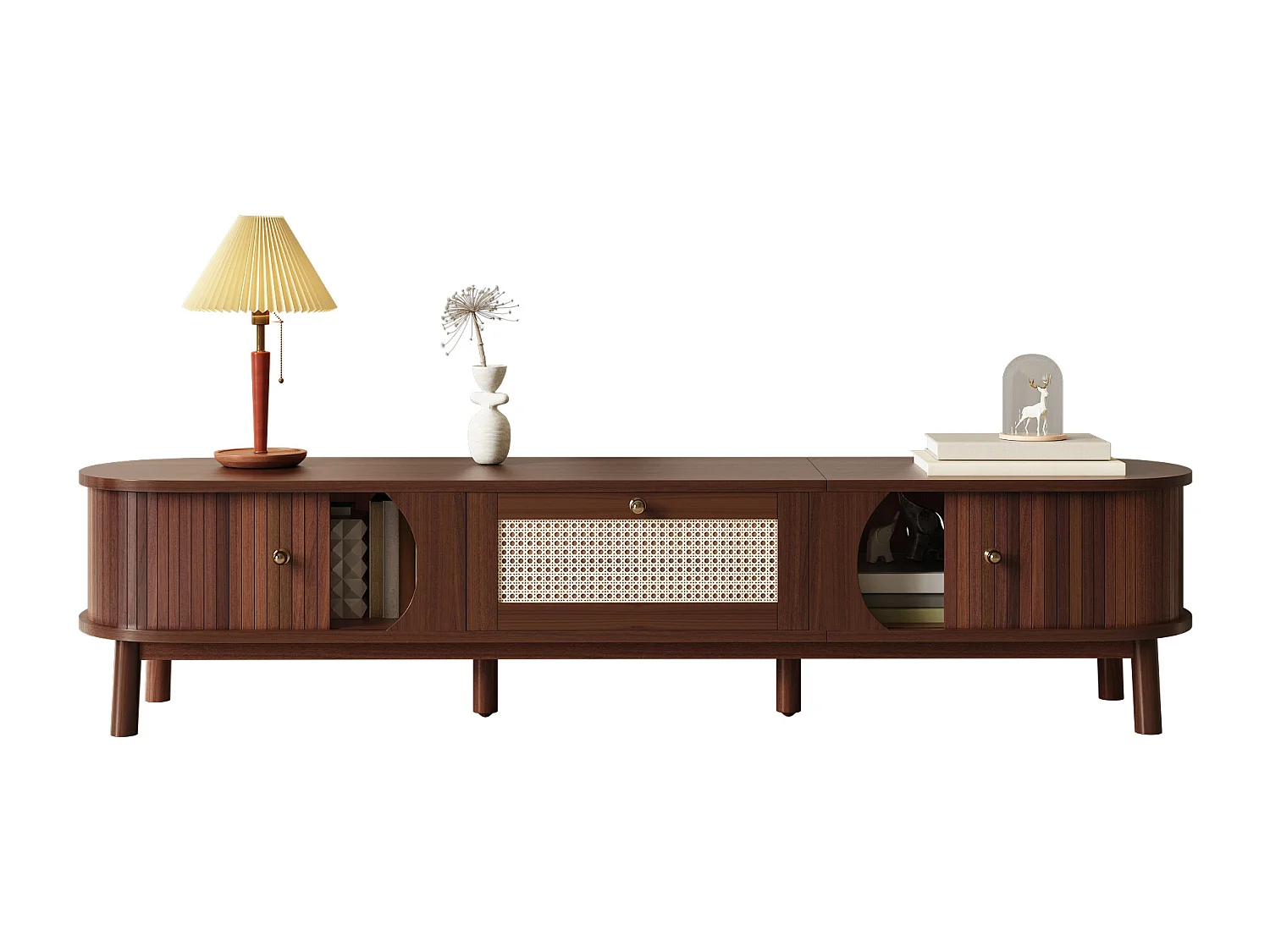 TV-Schrank 170x39.5x38cm - mit 1 Schublade und 2 Schiebetüren - gestreifte Optik - Landhausstil - braun