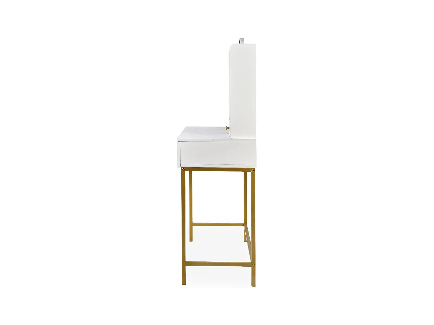 Coiffeuse moderne avec miroir rond lumineux Oracle L90cm Blanc et Or