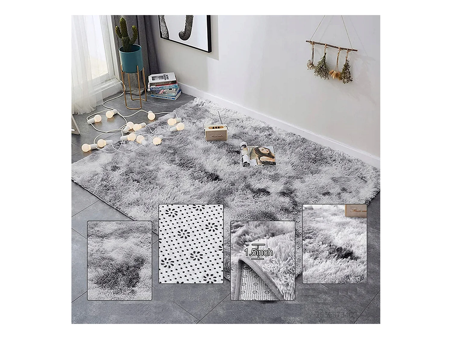 Tapis pelucheux shaggy rabbit gris 160x220 cm doux pelucheux