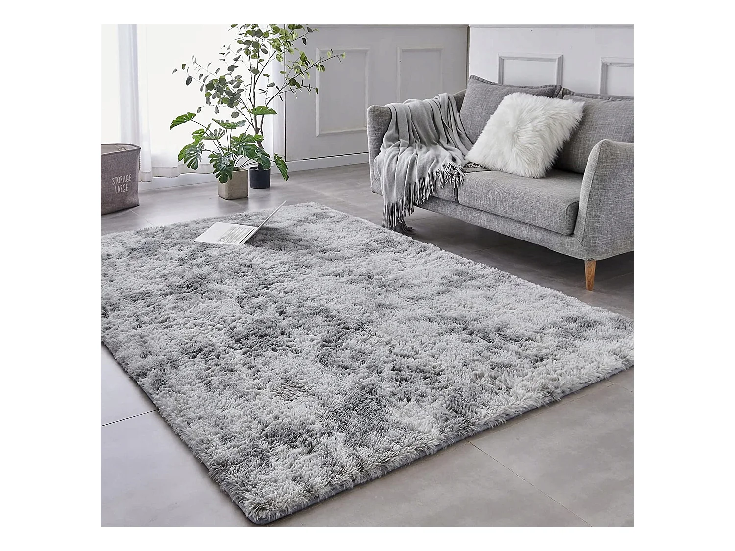 Tapis pelucheux shaggy rabbit gris 160x220 cm doux pelucheux