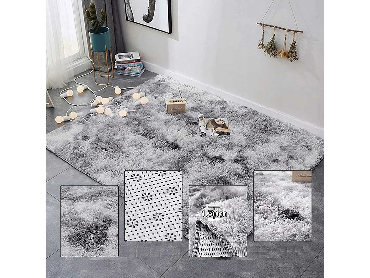 Tapis pelucheux shaggy rabbit gris 160x220 cm doux pelucheux