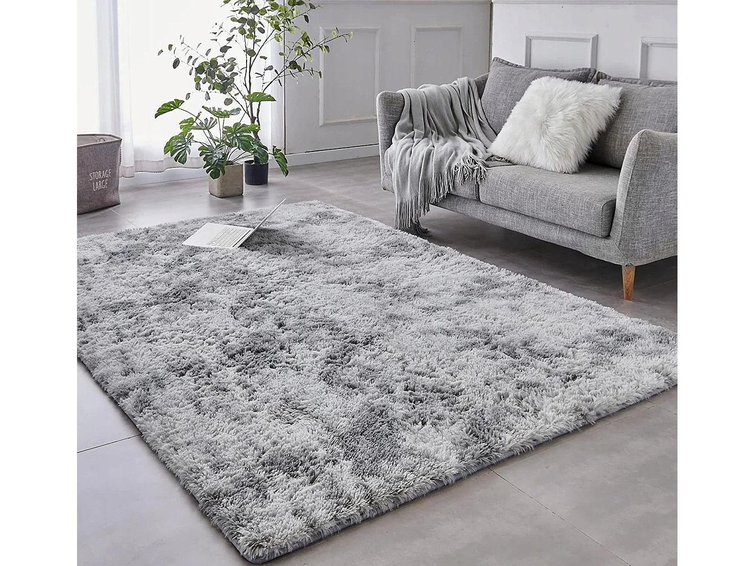 Tapis pelucheux shaggy rabbit gris 160x220 cm doux pelucheux