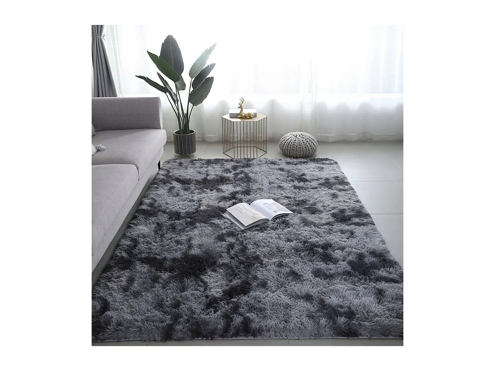 Tapis en peluche gris foncé, doux, à poils longs, épais, 160 x 220 cm, en fourrure XL