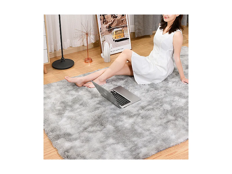 Tapis shaggy pelucheux gris clair, doux et moelleux, 300 x 200 cm XL
