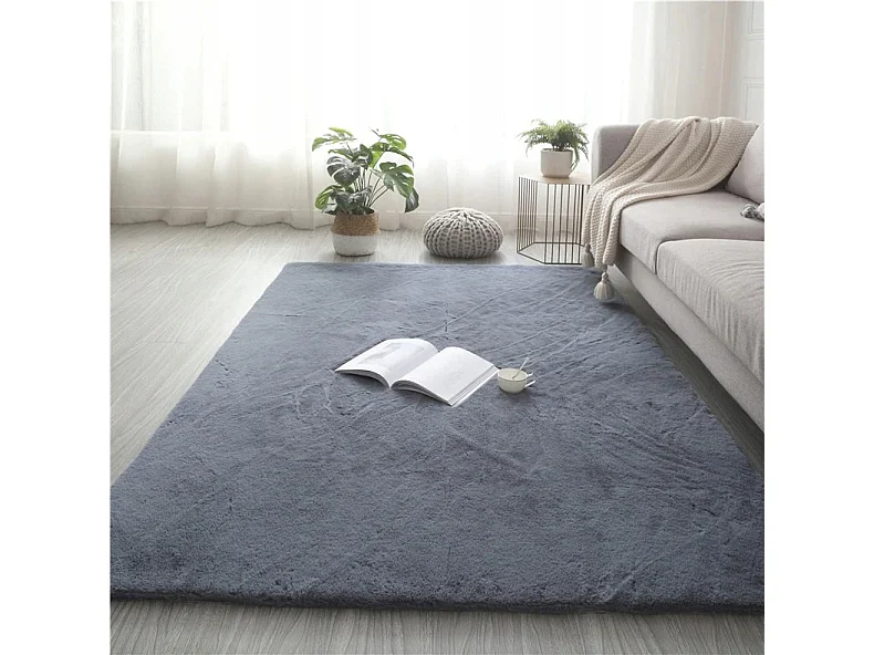 Tapis en peluche gris doux et agréable, fourrure de lapin 140x200 XL