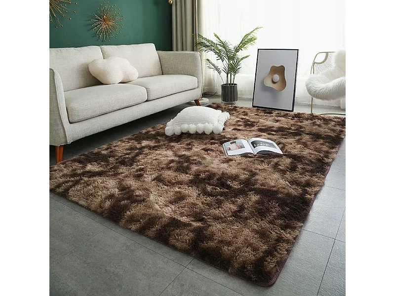 Tapis brun en peluche toute douce rabbit shaggy à poils longs 150x100 cm épais