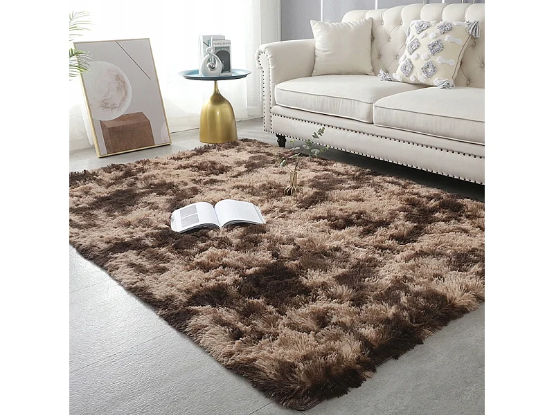 Tapis brun en peluche toute douce rabbit shaggy à poils longs 150x100 cm épais