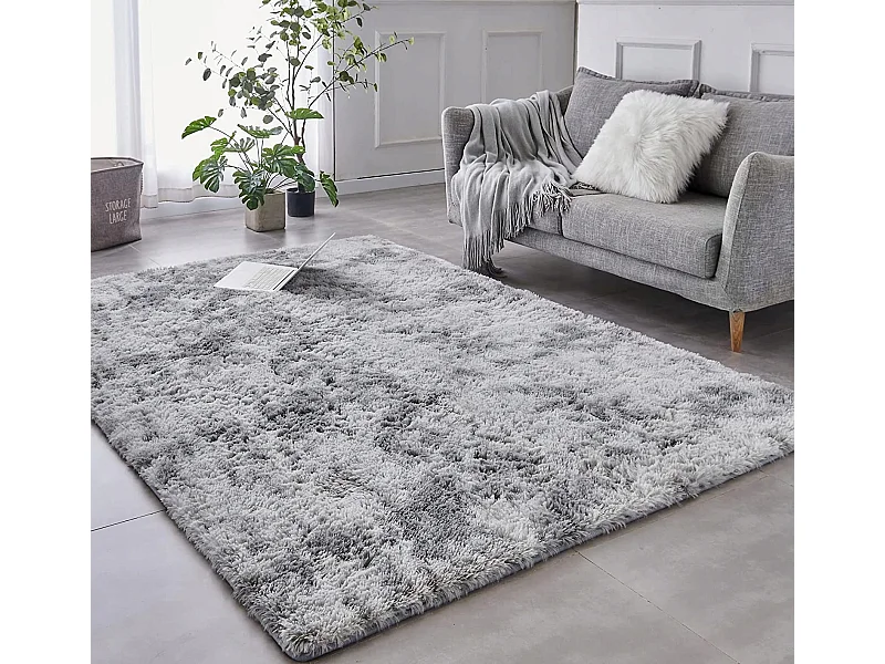 Tapis en peluche shaggy rabbit gris 60x90cm doux et moelleux XL