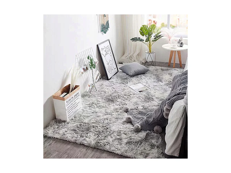 Tapis shaggy en peluche gris clair 100x150 cm moelleux et doux comme de la fourrure XL