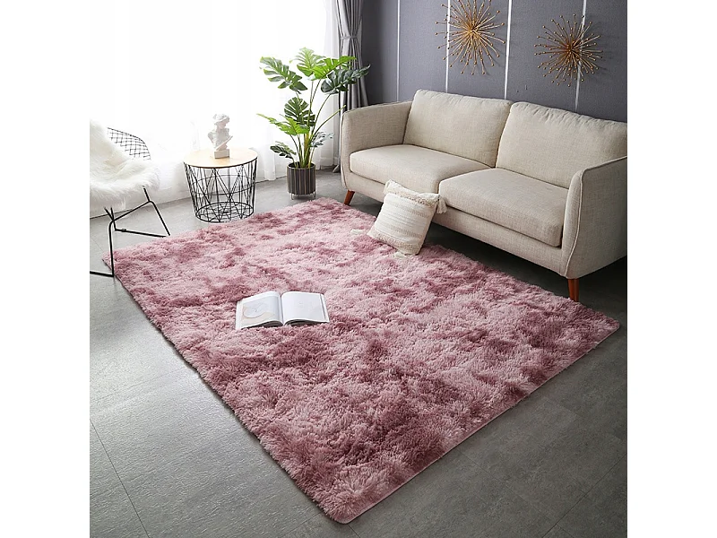 Tapis rose pelucheux shaggy rabbit 150x100 cm épais en fourrure XL