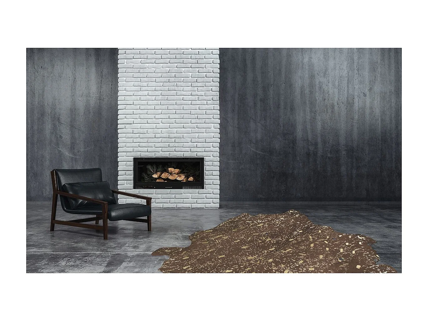 Tapis Peau de Vache "Glam" Marron & Or 135 x 165 cm