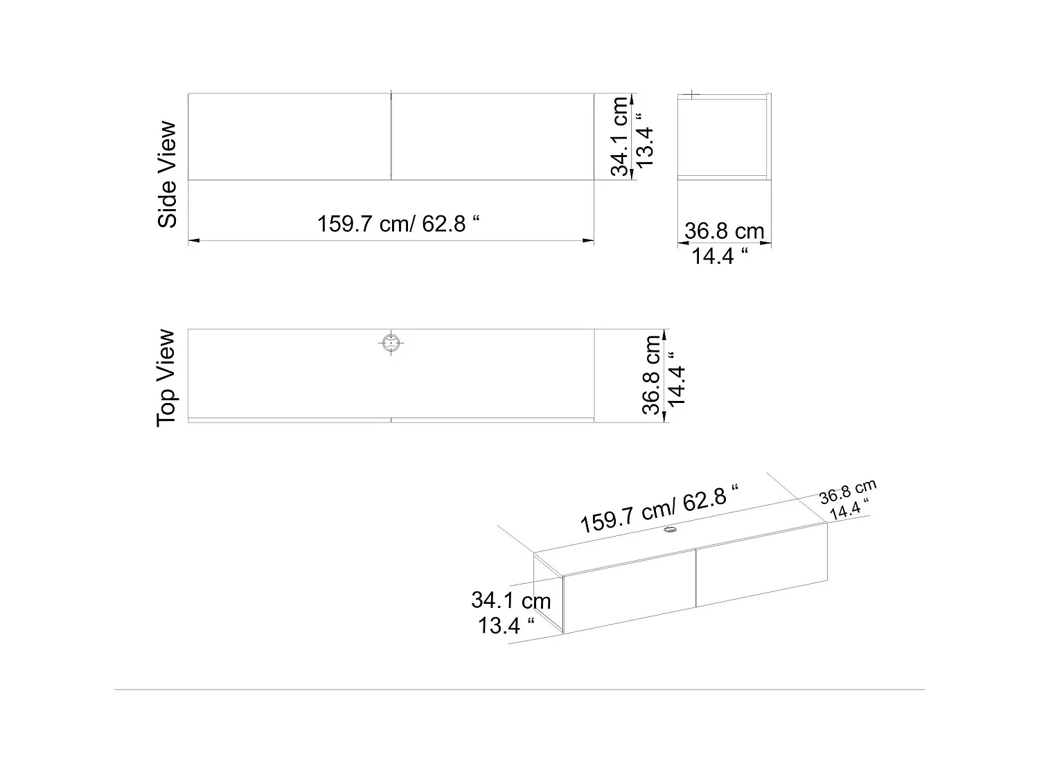 Meuble TV scandinave, blanc, 159,7 x 36,8 x 34,1 cm | Panneau de particules 100 % mélaminé, épaisseur 18 mm | Élégant et fonctionnel pour un salon moderne