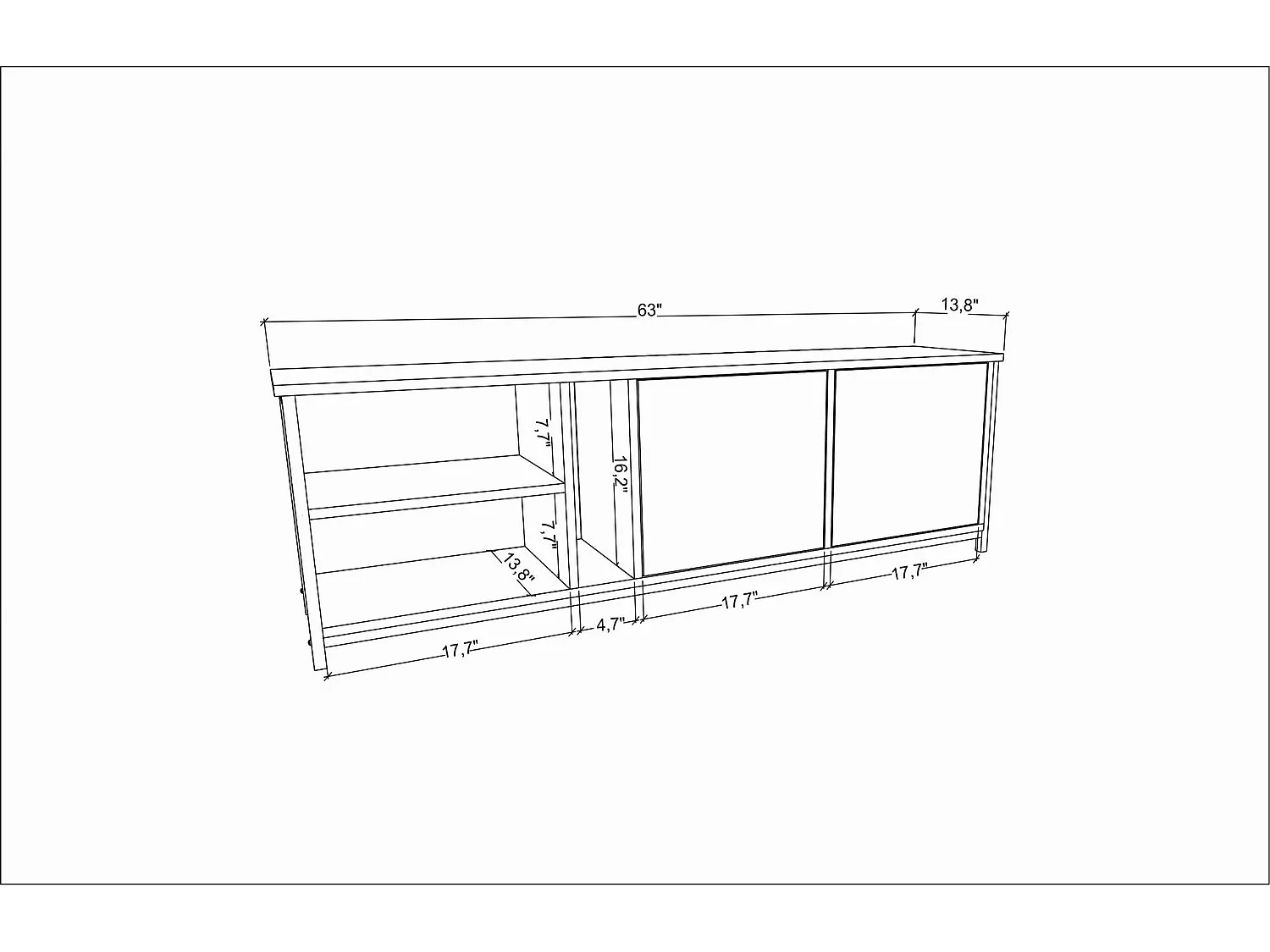 Meuble TV élégant en chêne et or, 160 cm de large, 50,8 cm de haut | Panneau de particules 100 % mélaminé, épaisseur 18 mm | Idéal pour les salons modernes