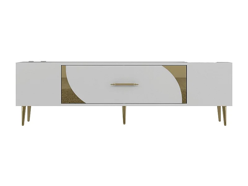 TV-Ständer – 150 cm x 48,2 cm x 29,6 cm – Weiß und Gold – Melaminbeschichtete Spanplatte