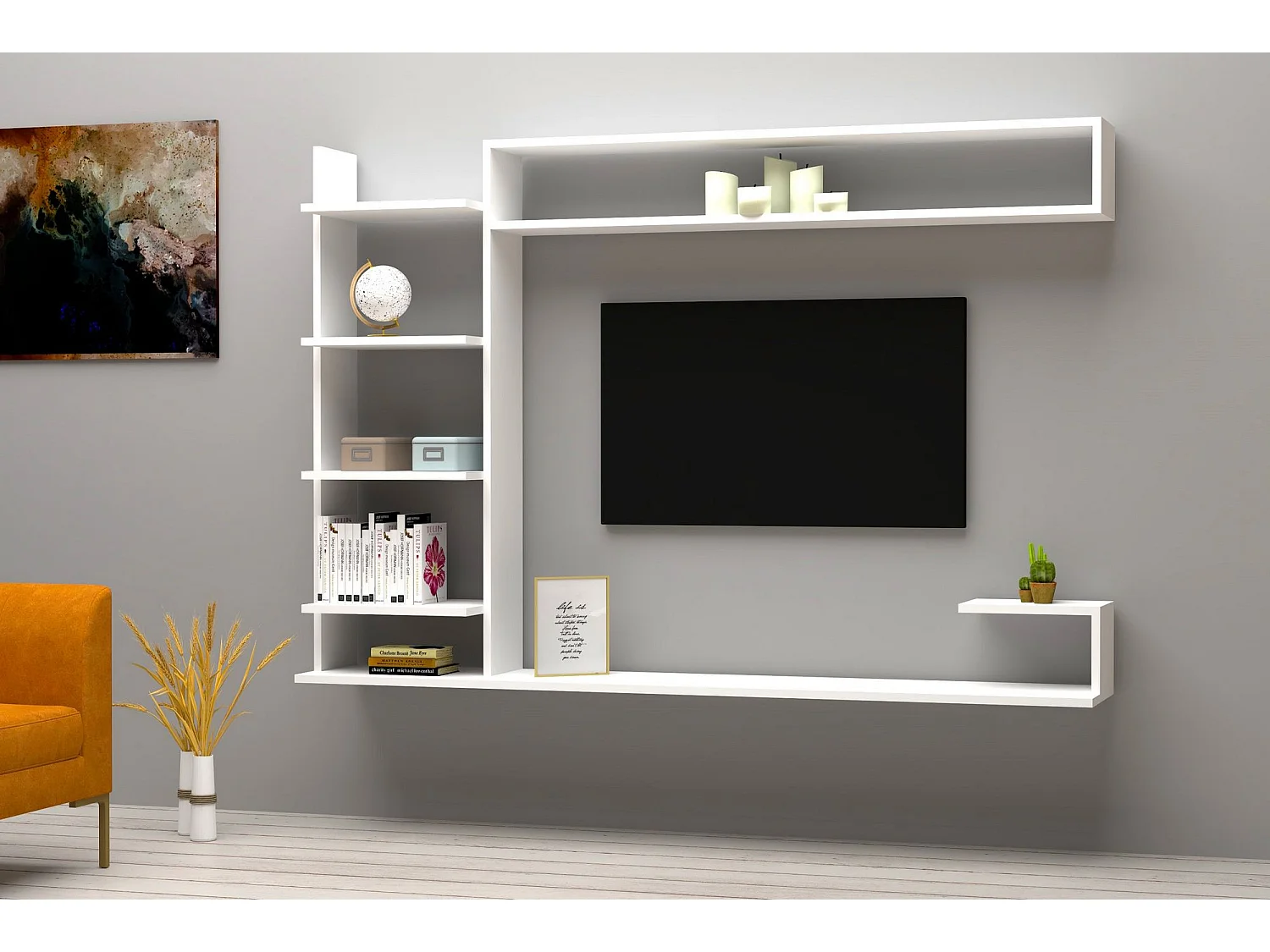 TV-Ständer – 180 cm x 121,8 cm x 29,6 cm – Weiß – Melaminbeschichtete Spanplatte