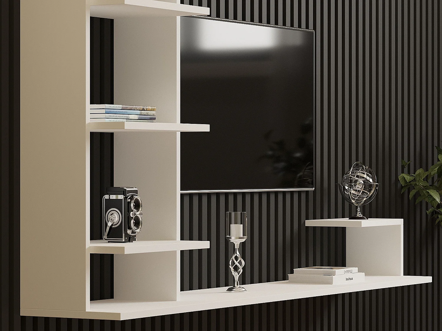 TV-Ständer – 180 cm x 121,8 cm x 29,6 cm – Weiß – Melaminbeschichtete Spanplatte