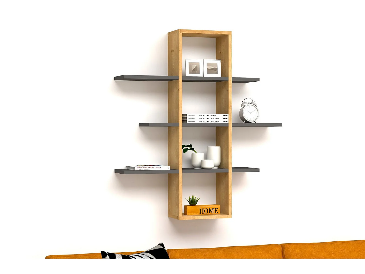 Étagère murale Aiko L96xH101cm Bois clair et Antiracite