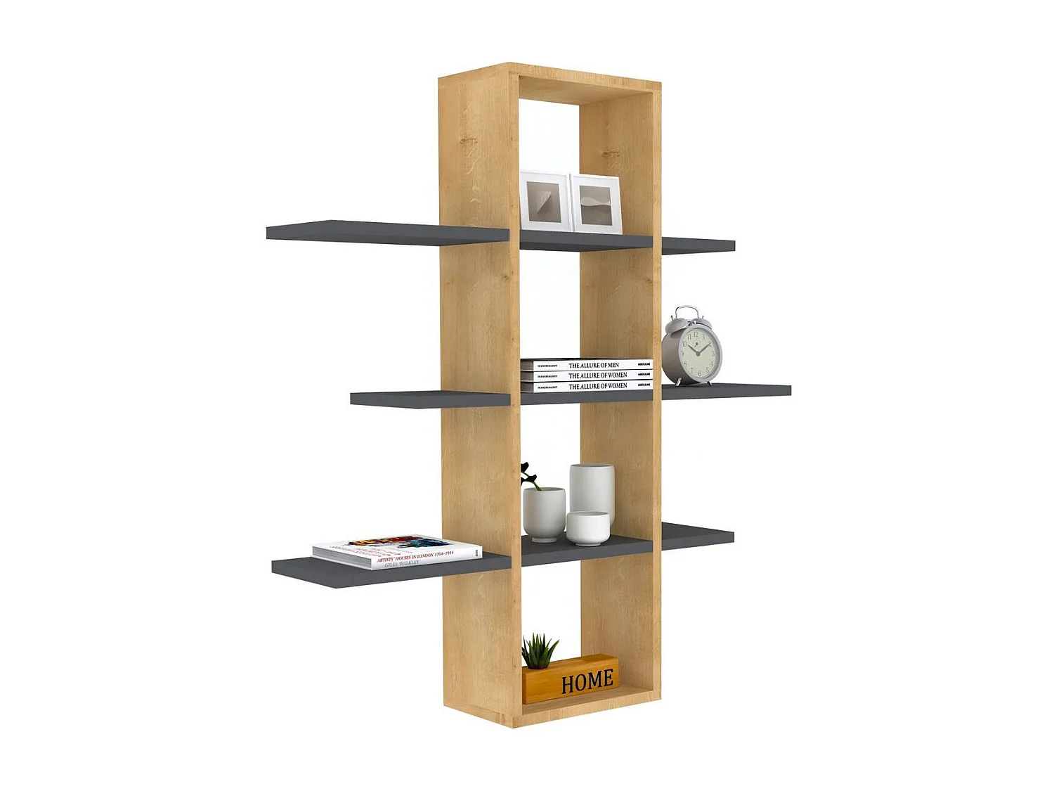 Étagère murale Aiko L96xH101cm Bois clair et Antiracite