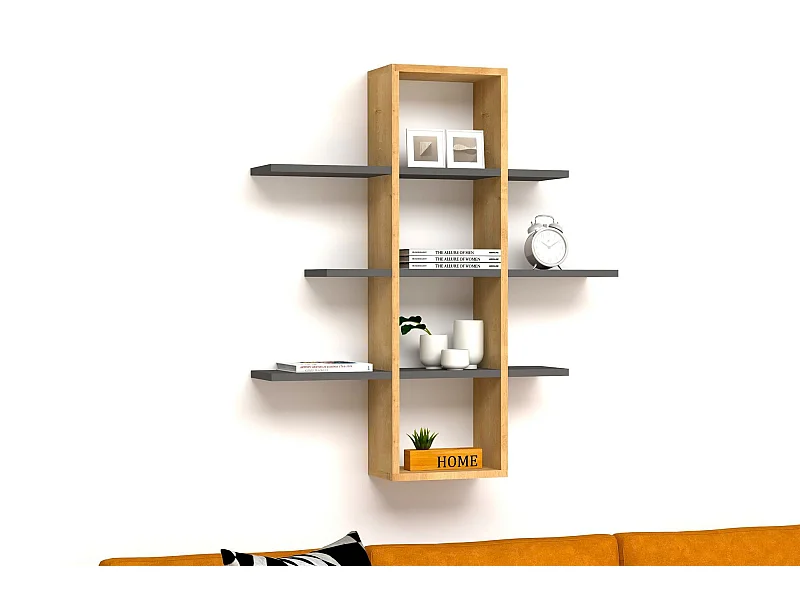 Wandregal – 96 x 101 x 19,6 cm – Saphir und Anthrazit – Spanplatte mit Melamin