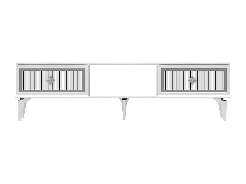 TV-Ständer – 150 cm x 44,6 cm x 29,6 cm – Weiß und Silber – Melaminbeschichtete Spanplatte