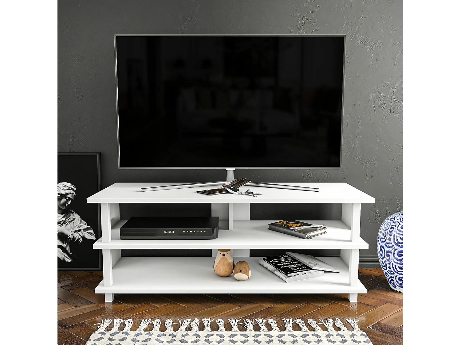 Mesa de tv Kailua 996, Blanco, 120x47x45cm