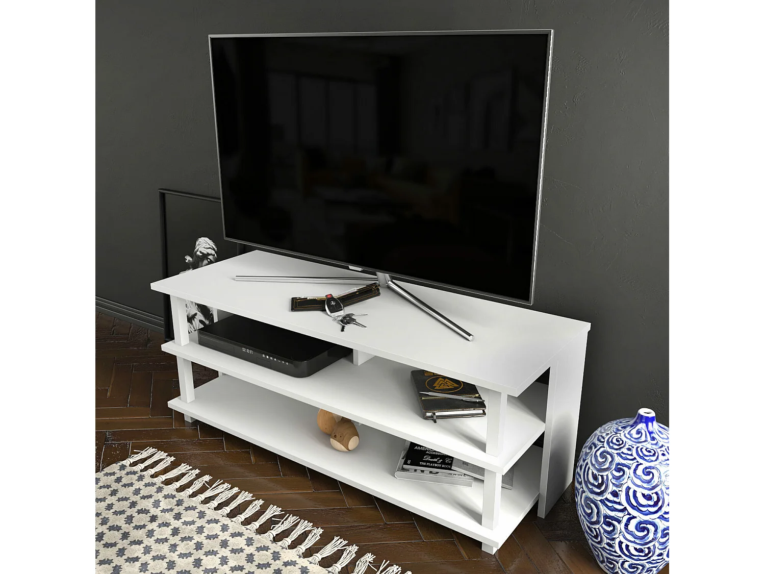 Mesa de tv Kailua 996, Blanco, 120x47x45cm