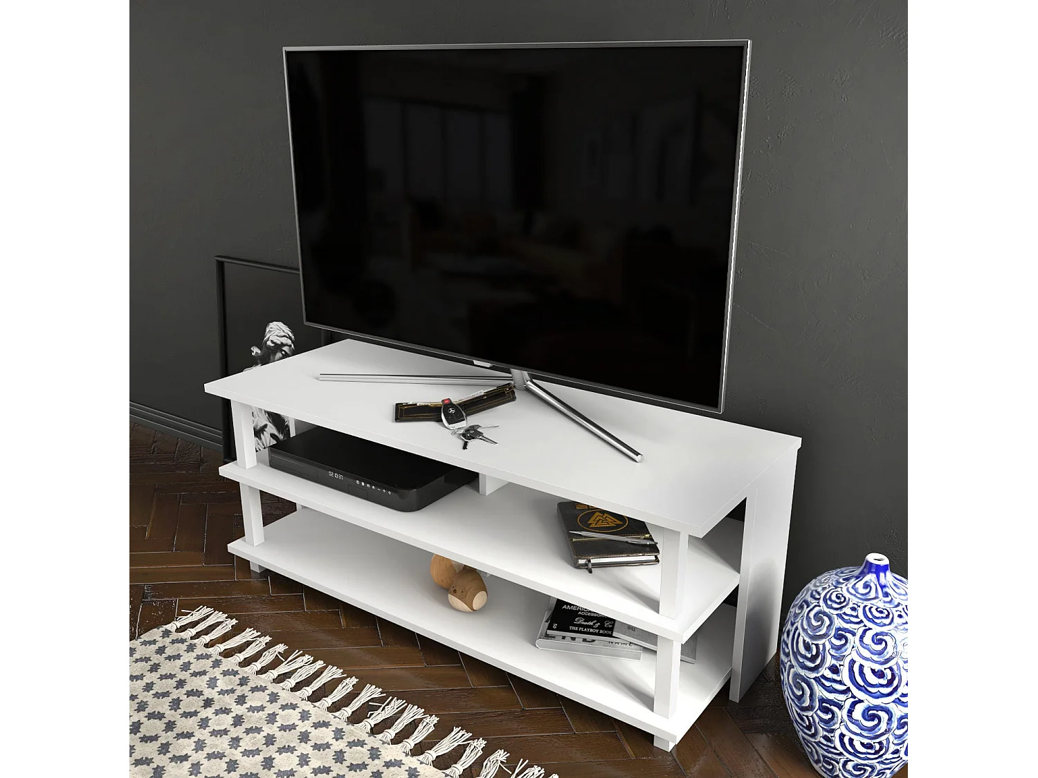 Mesa de tv Kailua 996, Blanco, 120x47x45cm