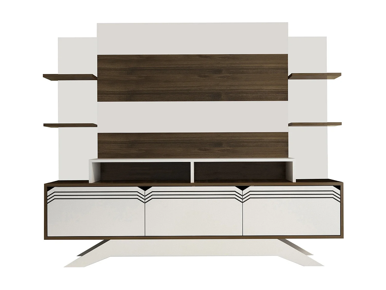 Mueble de TV moderno – 180 cm x 148,6 cm x 29,5 cm – nogal y blanco – melamina