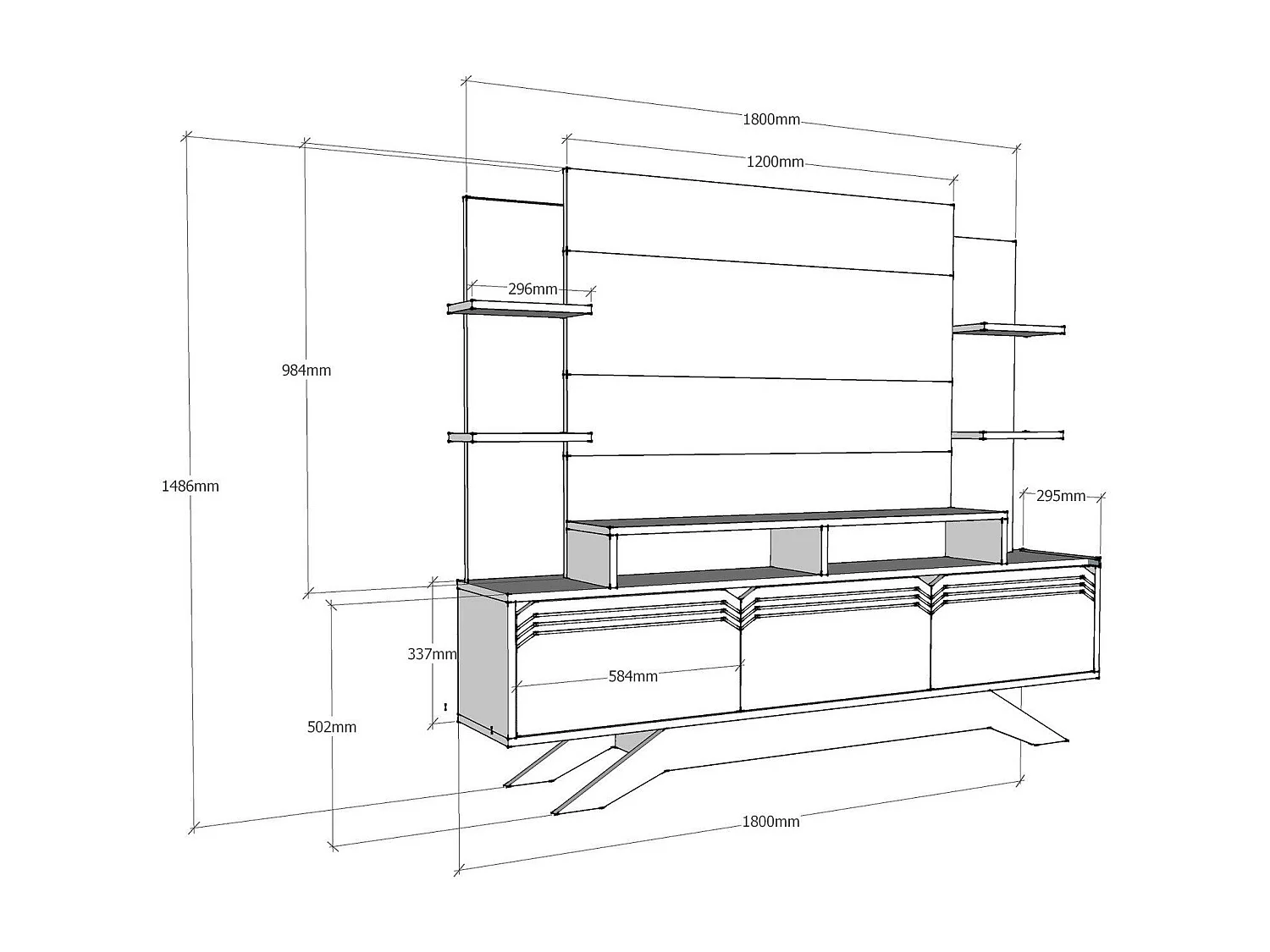 Mueble de TV moderno – 180 cm x 148,6 cm x 29,5 cm – nogal y blanco – melamina