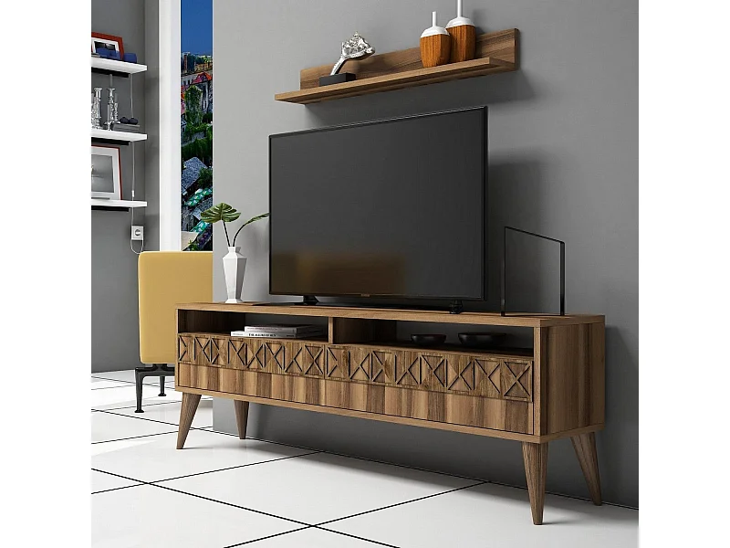Moderne tv-standaard – 150 cm breed – walnoot – melamine