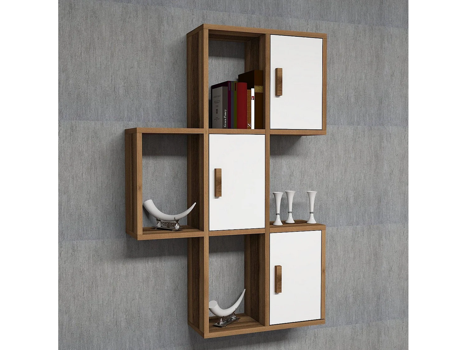 Prateleira de parede moderna – 50 x 112,6 x 20 cm – Nogueira e Branca – Painel de partículas