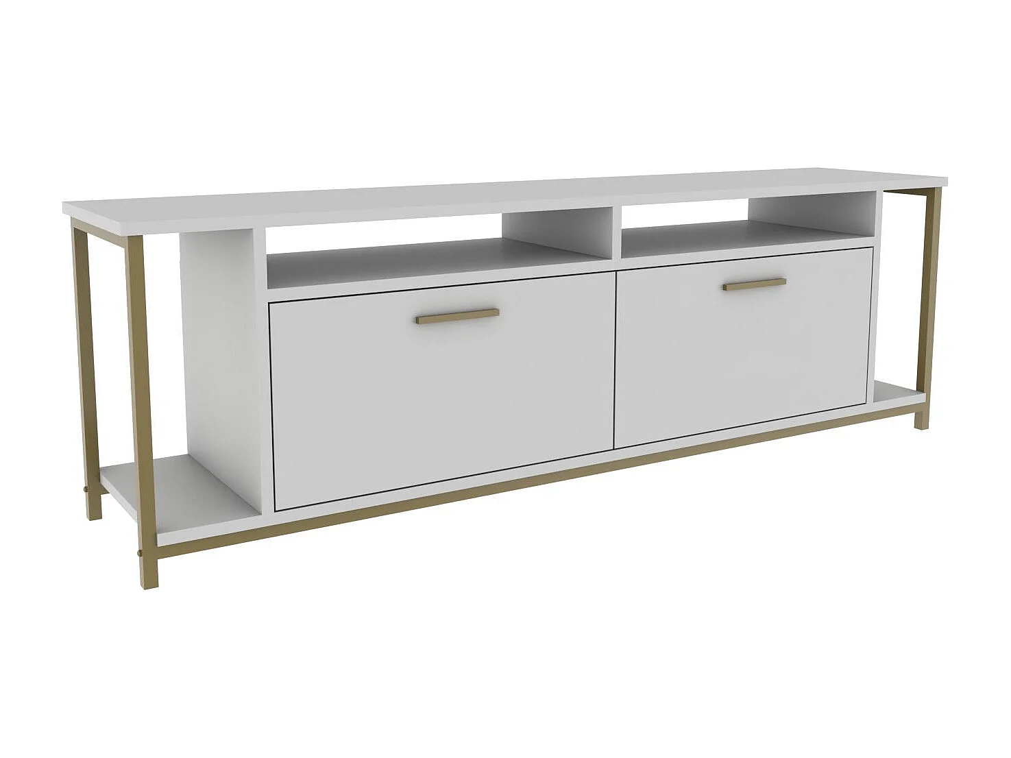 Elegante tv-standaard in wit en goud, 160 x 35 x 50,8 cm | 100% melamine spaanplaat, 18 mm dik | Stijlvol en functioneel voor moderne woonkamers