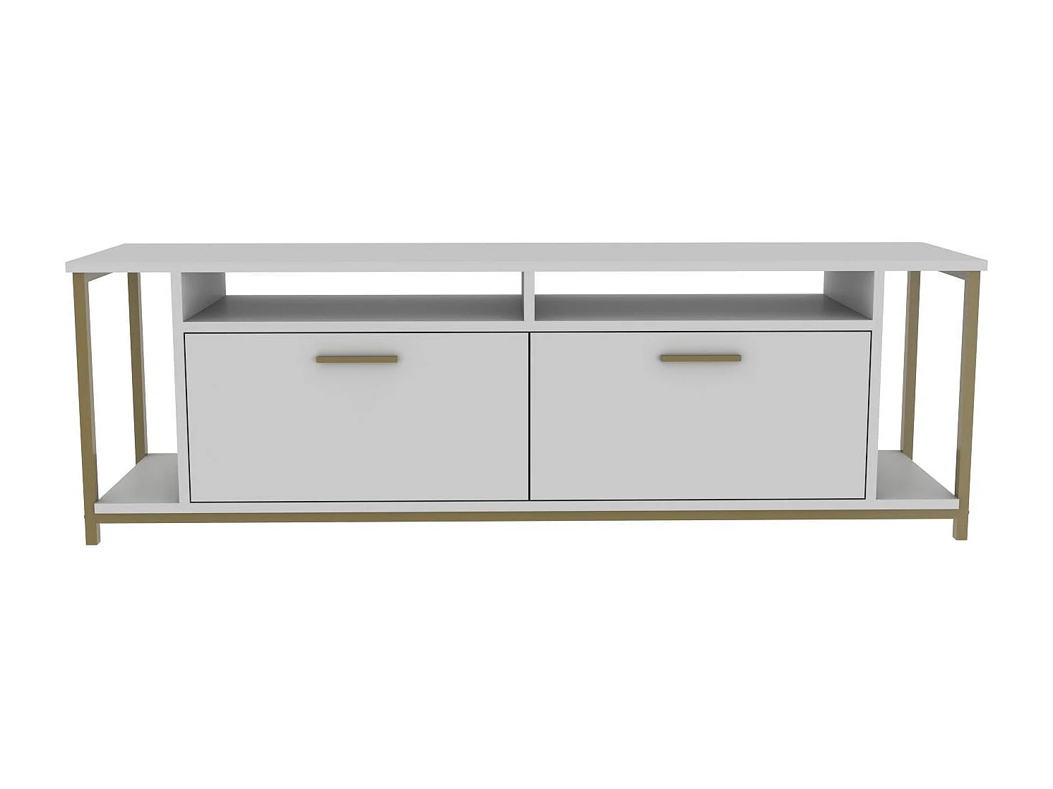 Elegante tv-standaard in wit en goud, 160 x 35 x 50,8 cm | 100% melamine spaanplaat, 18 mm dik | Stijlvol en functioneel voor moderne woonkamers