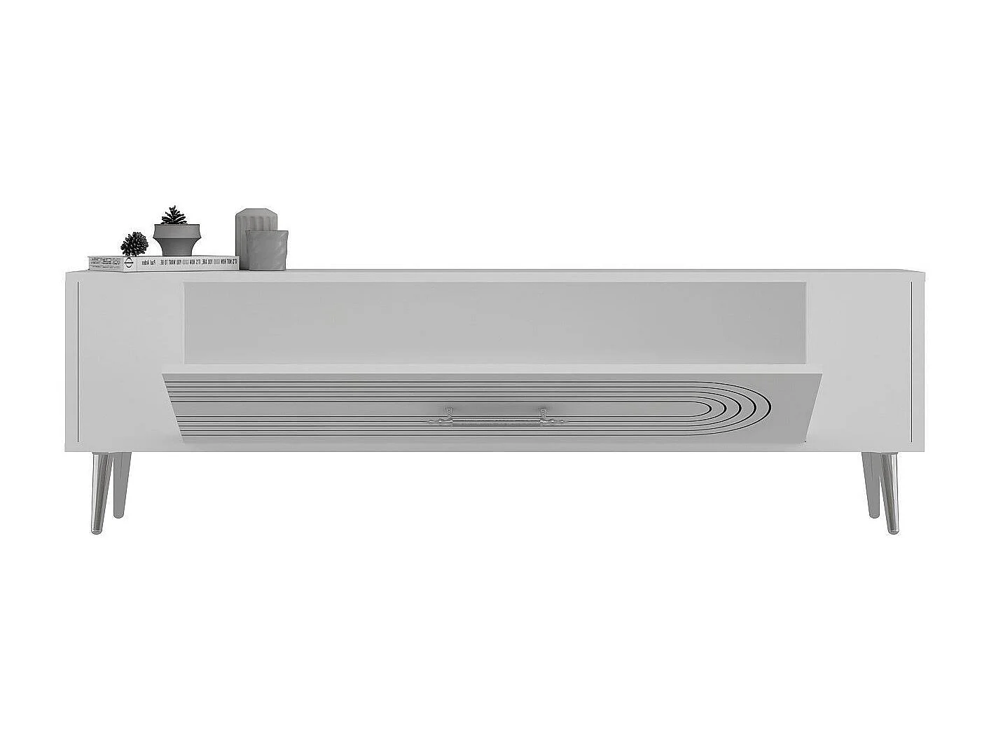 Mobile TV – 120 cm x 48,2 cm x 26,4 cm – Bianco e argento – Pannello truciolare rivestito in melaminico