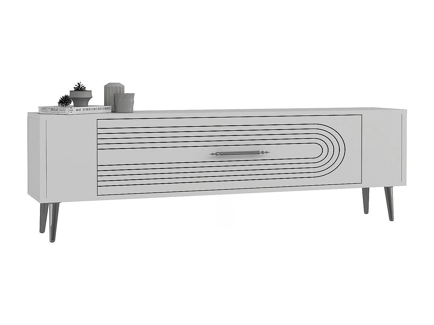 Mobile TV – 120 cm x 48,2 cm x 26,4 cm – Bianco e argento – Pannello truciolare rivestito in melaminico